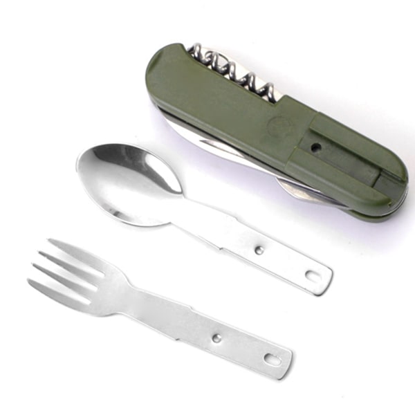 Camping Bestick Set Multifunktion Rostfritt Stål Vikbar Avtagbar Camping Servis Set