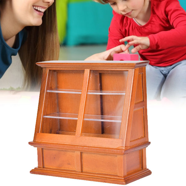 1:12 Dukkehus Miniatyr Simulert Kakeskap Mini Møbelmodell med Skyvedør Redwood