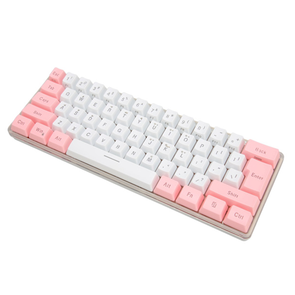 Gamingtangentbord USB 61-tangenter Kontrastfärg RGB-ljusnyckellinjeseparation Mekaniskt trådanslutet tangentbord för kontorsspel Vit Rosa