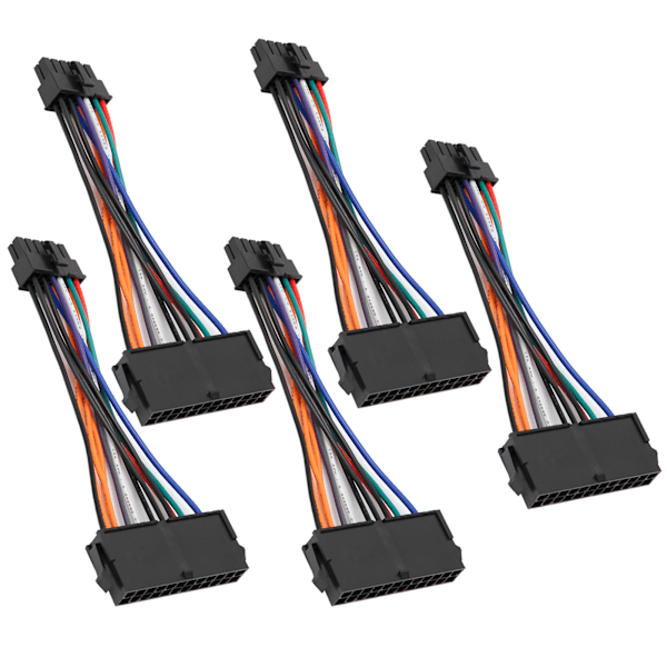 5 stk. Strømkabeladapter ATX 24pin til 12pin Ledningskonverter 15cm PVC Kobber til Stationær Computer