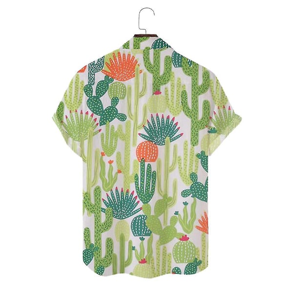 Kaktusmönstrad Hawaiian skjorta för män - Sommarstrand Semester Casual Top Grön 2XL