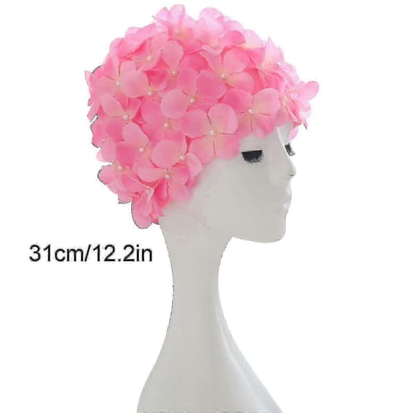 Badehette med kronblader, retro 3D-blomstermotiv, badehette med blomster, bra pink