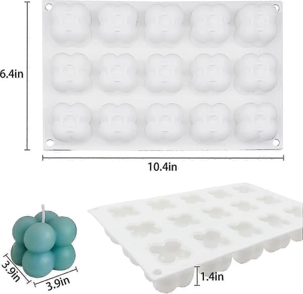 3D-boblelysforme - Silikone terningform til gør-det-selv-lys, sæbefremstilling og kagedekorationer - Let at afforme 15 Cavity