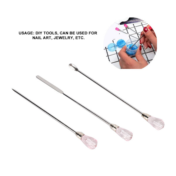 3 st Pulversked Omrörningsstång Bubble Needle DIY Gel Akryl Glitter Pulver Mixning Smyckenstillverkningsverktyg Rosa