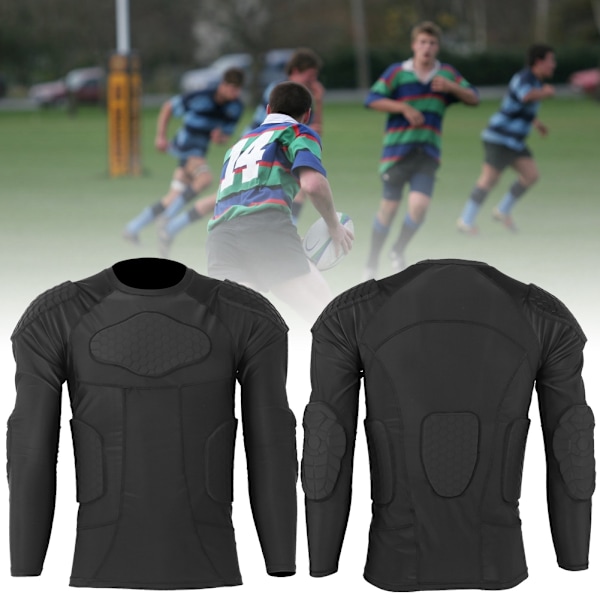 Tykke anti-kollision brystbeskyttelse Langærmet sportsdragt tights til fodbold Basketball skiløbstræning Beskyttelsesudstyr Sort (XL(anbefaler 75-85 kg))