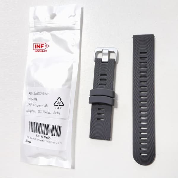 Urrem Kompatibel med Garmin Forerunner 245 Silikone Grå Garmin Forerunner 245 20 mm Grå Grey 20 mm