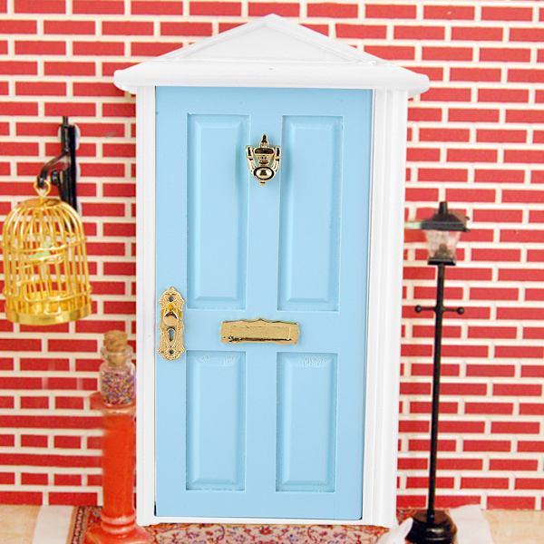 1:12 Dukkehust miniatyr trædør Børn sjov legetøjspresente dekoration (blå)