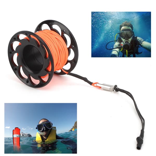 15 m Plastic Wire Reel with Double-Headed Hook Dive Marker Buoy Rope Wheel Guide Wire Spool Black