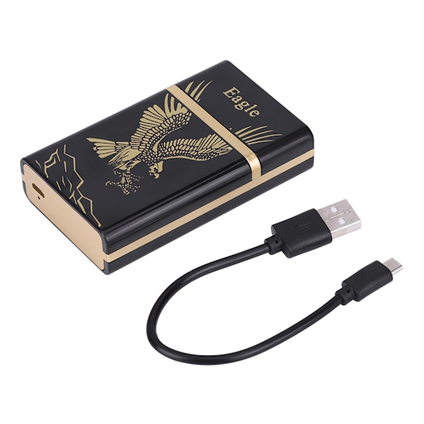 Bärbar cigarettlåda med Super Mini USB uppladdningsbar elektrisk tändare (Golden Eagle)