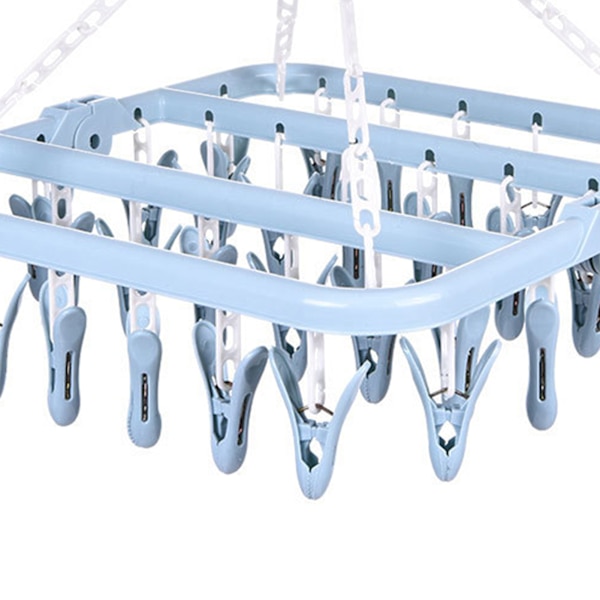 32 Clip Folding Hängare 360 ​​graders rotation Hushållstvätt Clip Ställ med vindtätt lås Torkställ Blå C0NCN