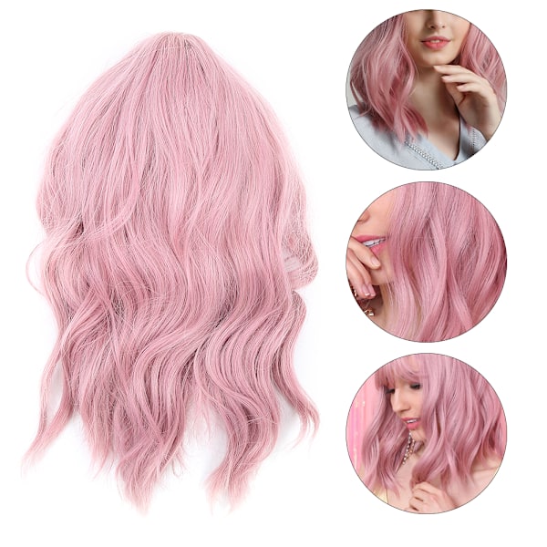LC210-1 Curly Wavy Peruk Rosa Pastell Short Bob Syntetiska peruker Cosplay kostym peruker för kvinnor