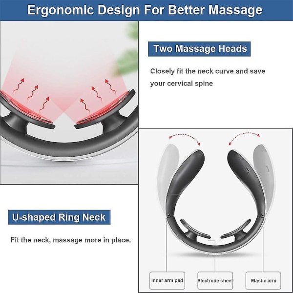 Elektrisk nackmassageapparat Bärbar tiotals magnetisk puls cervikal massageanordning för smärtlindring i nacken USB charging