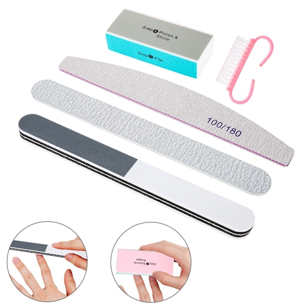 5 stk/sæt Neglefiler Pulverbørste Slidstærk Buffing Grit Tilbehør UV Gel Polish Værktøjer