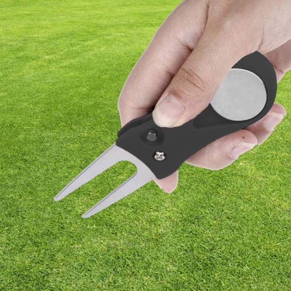 Bærbar Golf Green Divot Reparationsværktøj Foldbar Boldgaffel Græs Reparer Golfspillere Øv Tilbehør Sort