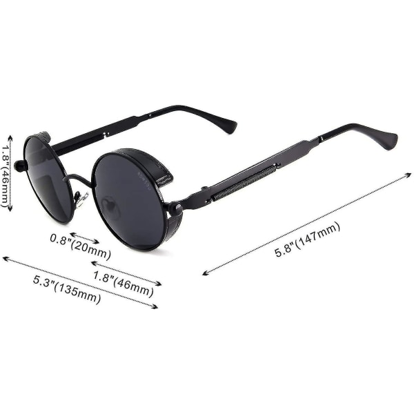 Runde solbriller Steampunk Style Runde vintage polariserte solbriller Retro Eyewear Uv400 beskyttelse