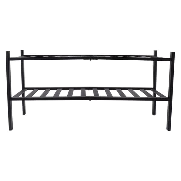 2-Tier Shoe Rack Stackable Waterproof Prevent Deformation Bamboo Shoe Rack Freestanding Shoe Rack for Balcony Black