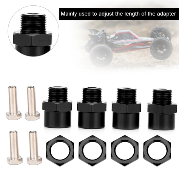 RC-auto 12 mm - 17 mm pyörän kuusiokolosovittimen lisävarusteet Sakura D4 HSP 94123 1/10 autolle - Musta