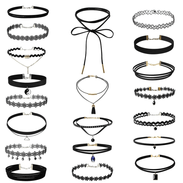 20 delar Choker Halsband Set Stretch Velvet Classic Gothic Tattoo Lace Choker Multicolor