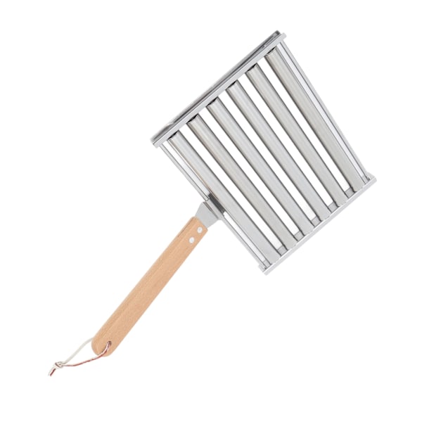 Aftagelig pølseholder i rustfrit stål med dampfunktion og ekstra langt træhåndtag 4 spyd 6 pinde design BBQ-værktøj L