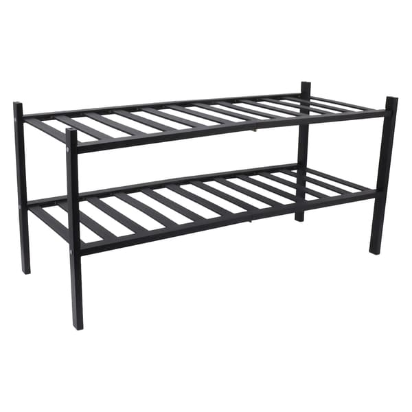 2-Tier Shoe Rack Stackable Waterproof Prevent Deformation Bamboo Shoe Rack Freestanding Shoe Rack for Balcony Black