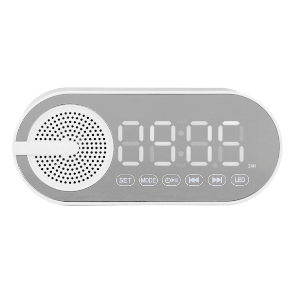 Bluetooth 5.0 Högtalare Spegelklocka Tung Bas FM Radio Uppladdningsbar Digital Väckarklocka med Färgglada Ljus Vit