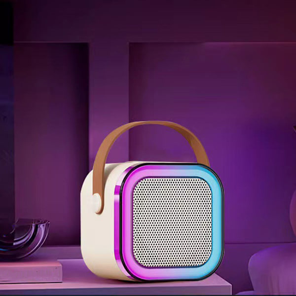 Mini Karaoke Maskin Karaoke Høyttaler med Trådløs Mikrofon Lyseffekter Bærbar Karaokesystem med Batteri for Hjemmefest Hvit med 1 Mikrofon