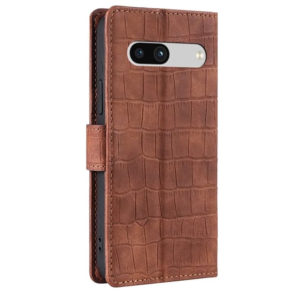 Skinnveske med krokodilltekstur til Google Pixel 7a Brun Brun brown