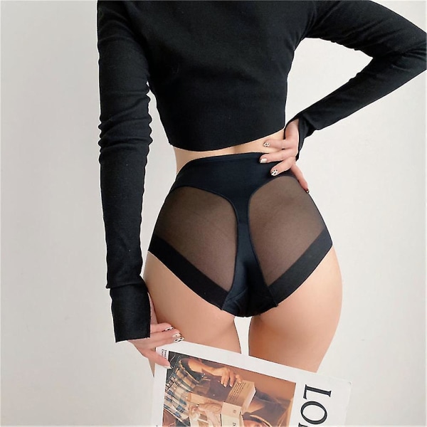 Kvinder usynlig højtaljet mavekontrol undertøj numseløftereffekt Shapewear Mesh sømløse trusser black L