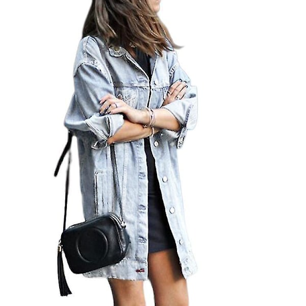 Vintage Lys Blå Ripped Denimjakke for Kvinner