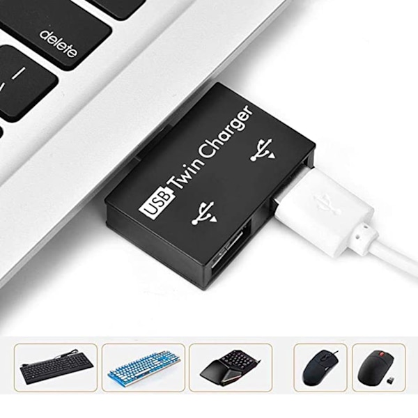 Mini USB Hub 2 Ports USB Twin Charger Splitter Adapter Konverter til PC USB-stik