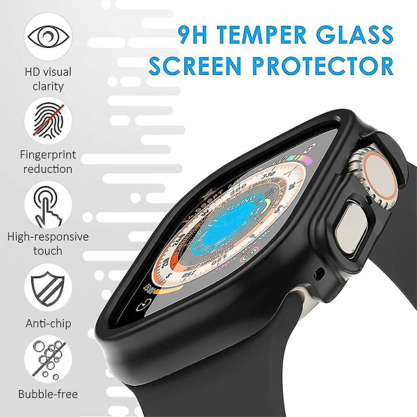 For Apple Watch 8 Ultra-deksel, herdet glass beskyttende film og harde PC-støtfangersett White 1pcs