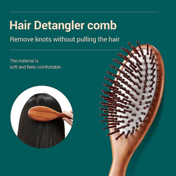 Grönt hårborste Natur Trä Antistatisk Detangle Borste Hår Hårmassage Kam Luftkudde Styling Verktyg För Kvinnor Män Green