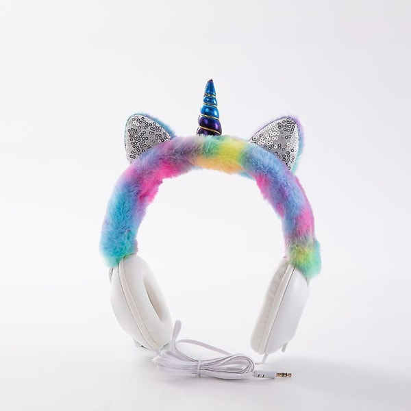 Unicorn Cartoon Headband Over-Ear Plyschhörlurar - Färgglada och roliga White1 25*7*17.5cm