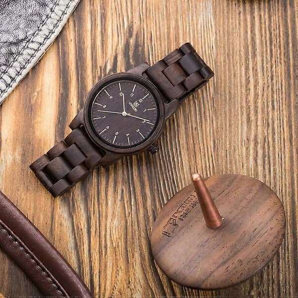 UWOOD UW1007 Träklocka Rund Digital Urtavla Quartzklocka Ebony