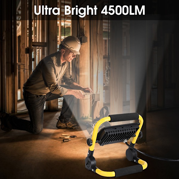 Bærbar LED-flomlys IP65 Vanntett Spotlight 5M Kabel Plugg Nødlys Stativ