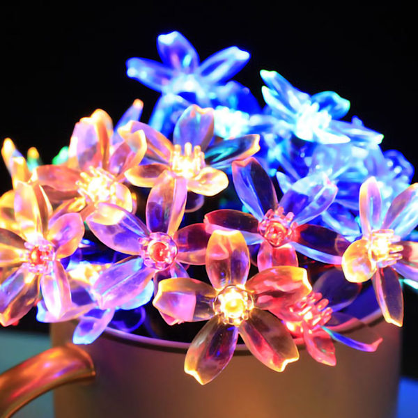 Sakura String Lights Solenergi LED Vattentät dekorationsljus för utomhusgård Färgglada 5 meter 20 lampor
