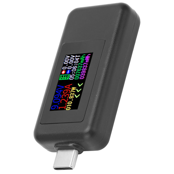 USB C Strømtester Spenning Strøm 2 i 1 Meter Voltmeter Amperemeter Fargeskjerm DC4‑30V