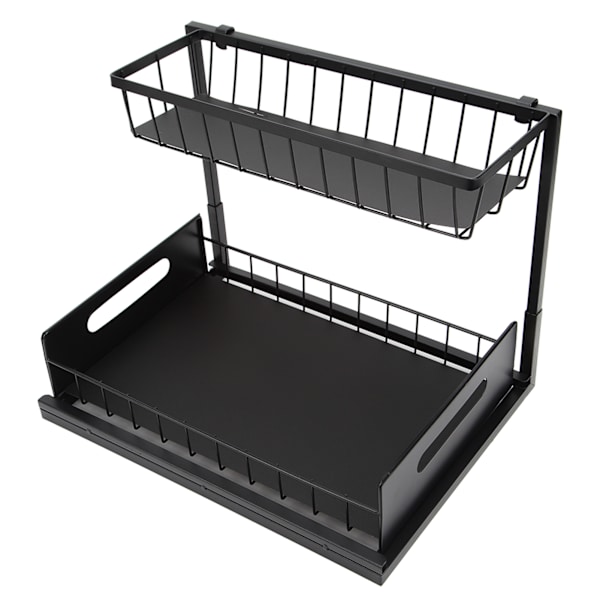 L-formet under vask Organizer 2-etasjers bæreevne 50lbs Multi Bruk Skyv ut skap Organizer for kjøkken Bad Svart