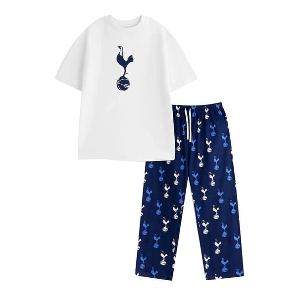 Herre Crest Kortermet Lang Pyjamas Sett White/Navy XL