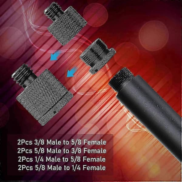 Mikrofonadaptere, sæt med 8 dele - konvertere Kompatibel med 3/8\" hun til 5/8\" han [LD] Black