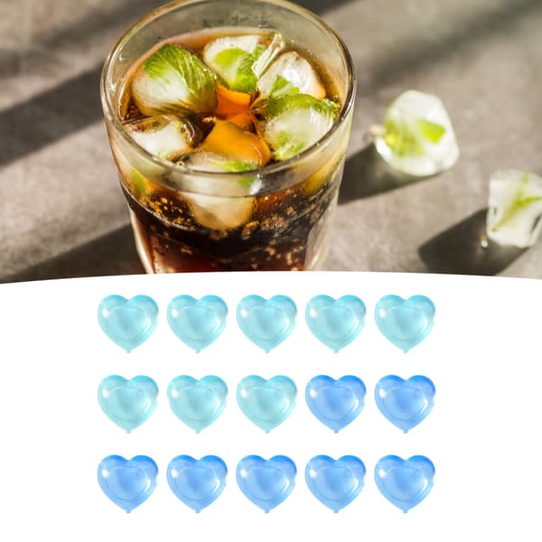 15 pcs Reusable Ice Cube Cute Cartoon Heart Shaped Refreezable Washable Plastic Ice Cubes for Cold Drink Making Blue