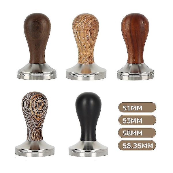 51mm Rostfritt Stål Kaffe Tamper med Platt Bas - Mörk Brun