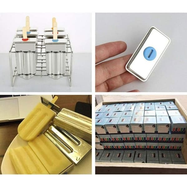 (Rustfritt stål) Isform - Rustfritt stål - 6 rom - Pinner inkludert - Lokk inkludert[LD] Stainless steel