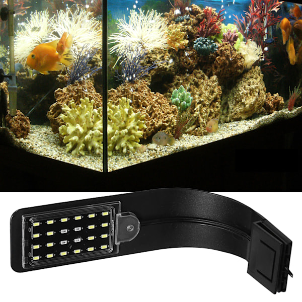 Klemme Akvarielys Høj lysstyrke Justerbar energibesparende akvarium LED Clip Light til akvarier X5 sort skal (fuld hvid rund indsats)