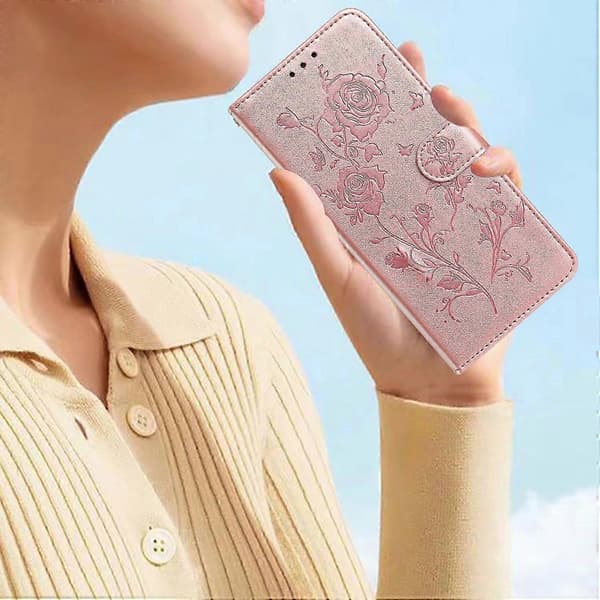 Galaxy A56 5G Plånboksfodral med Rosenmönster Läderfodral med Stativ Multicolor Rose Gold
