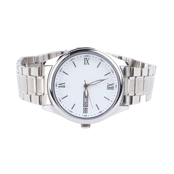 Män Quartz Watch Double Calendar Exakt tid Rostfritt stål Armband Watch för dagligt bruk Vit