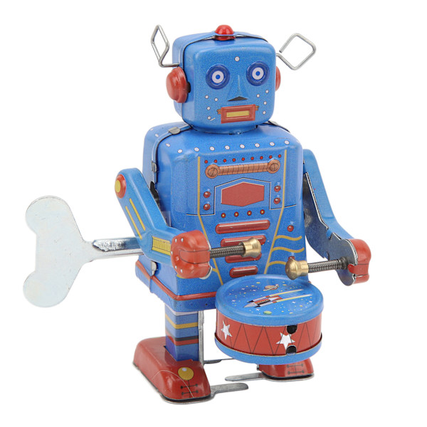 Clockwork trumma robot leksak plåt Retro handgjord trumma upprullningsrobot för barn vuxensamling