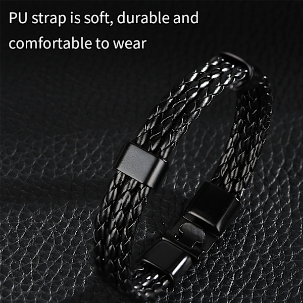 Män Man PU Armband Alloy Spänne Stickat Flerlager Armband (svart)