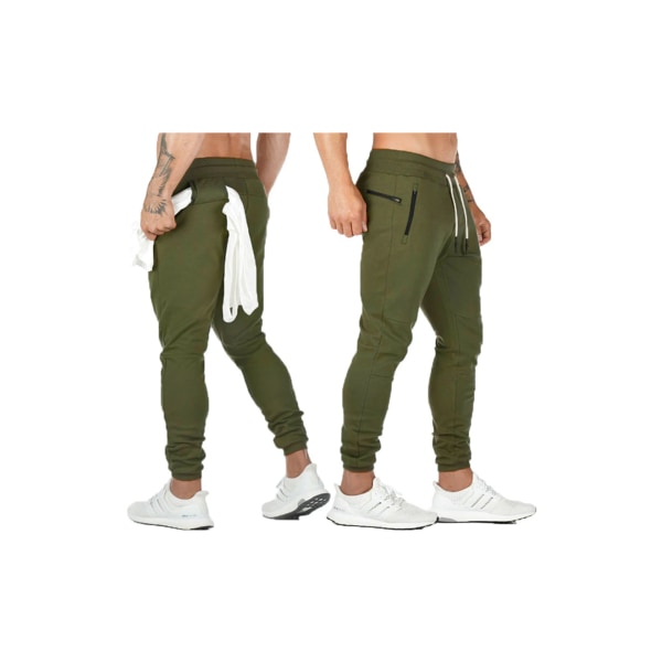 Biwiti Slim Fit byxor för män Träningsoverall Jogger Skinny Track Pants-Army Green