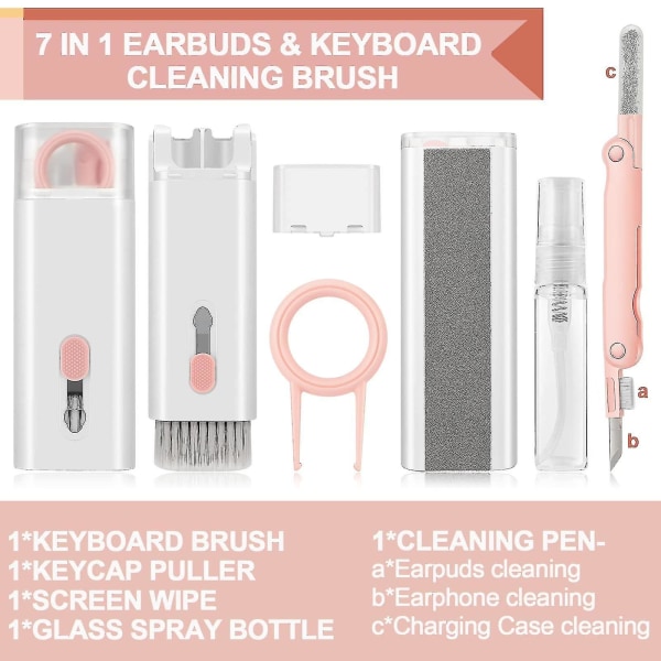 7-i-1 tastaturrengøringssæt Airpods rengøringssæt - øretelefonrengøringspen Trådløs Bluetooth-headset opladning